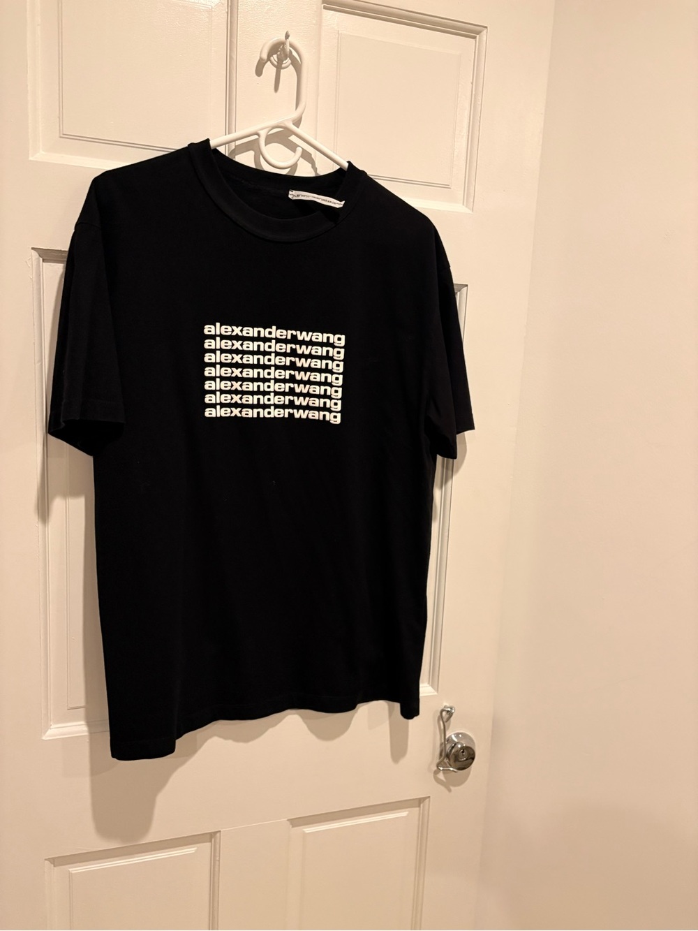 Alexander Wang Black Tee with White Repeat Logo